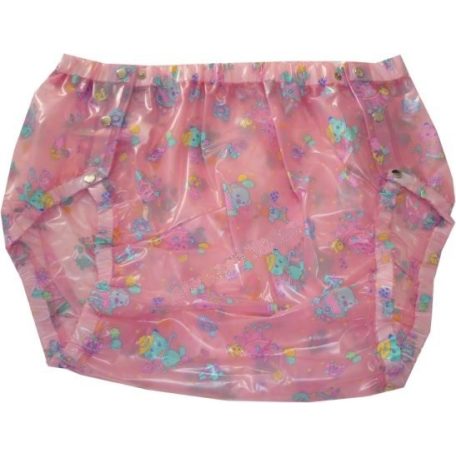 Rózsaszín, patentos, mintás PVC pelenkázó nadrág